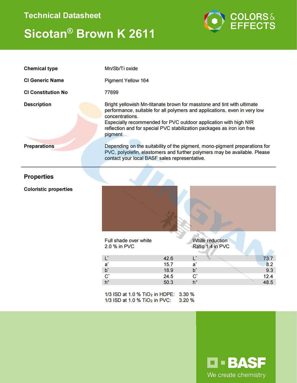 巴斯夫K2611鈦錳棕無機顏料TDS技術數據